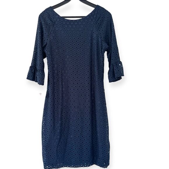 Rabbit Rabbit Rabbit Designs Navy Lace Crochet Ruffle Dress Size Large - Picture 2 of 5
